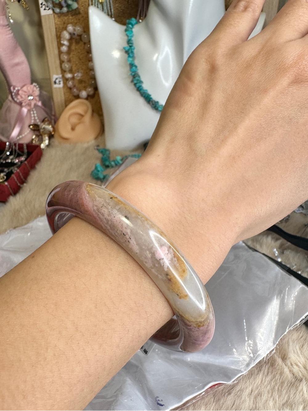 Pink Rhodonite Bangle Bracelet Size 61mm